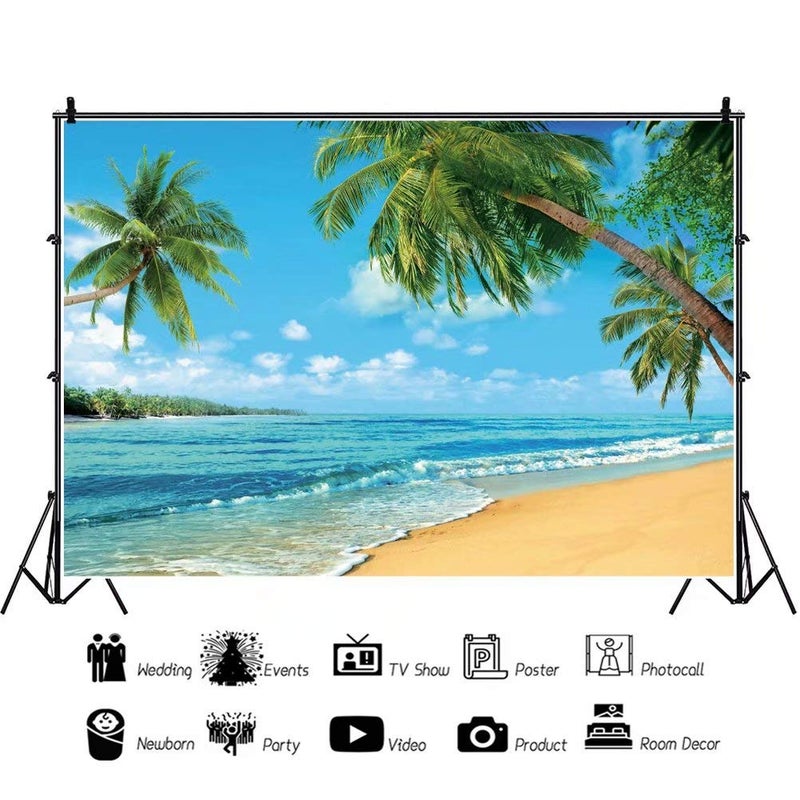 DASHAN 10x8ft Tropical Beach Backdrop Ocean Hawaiian Luau Party Decorations Summer Sea Backdrop Sandy Palm Tree Photography Background Wedding Bridal Shower Holiday Party Photo Props - Image 3